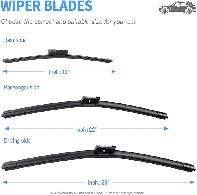 Gavimnal® 26"+22"+12" Silicone Wiper Blades Replacement For Volkswagen Atlas 2018-2025,All-Season Front Rear Windshield Wiper Blades(Set of 3)