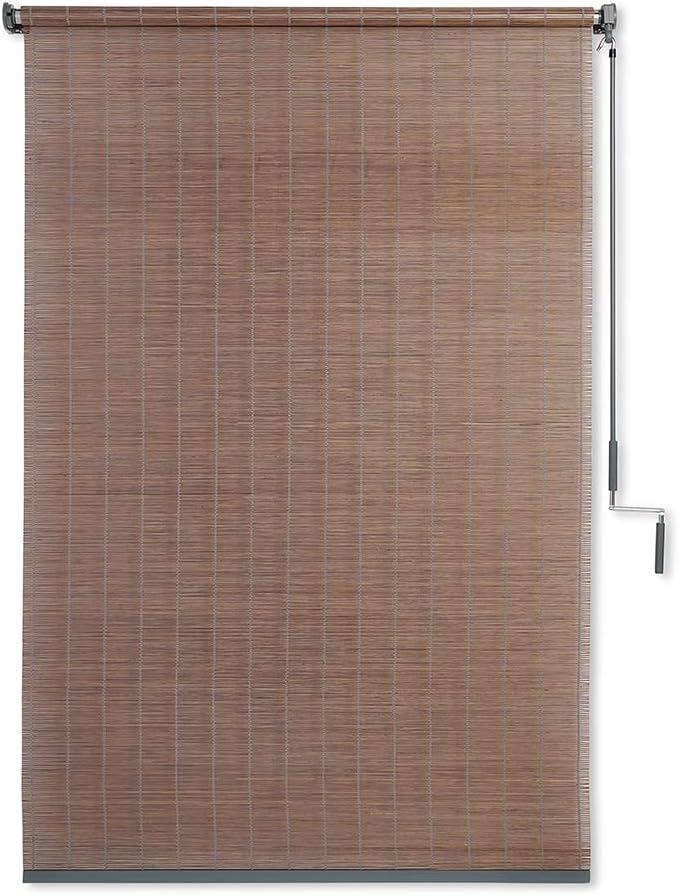 Coolaroo Wand Operated Outdoor Roller Shade – Cordless Sun Blocking Window Blind for Patio, Deck, or Sunroom – Fade Resistant, Smooth Wand Operation, Kid-Safe, Hardware Included, 4' x 6', Dirftwood