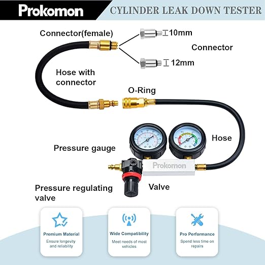 Engine Cylinder Leak Down Tester Kit;Gasoline Engine Leakdown Tester Kit with Extension Rod;Cylinder Leakage Tester Set for Pressure Check and Leakage Rate Test (Grey 4pcs)