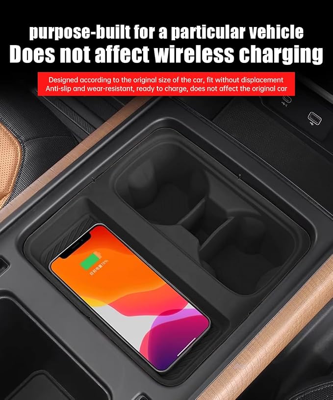 Center Console Storage Box for 2022-2024 Land Rover Defender 90 110 130 Wireless Charging Mat Cup Holder Interior Storage Silicone Mat Tuning Supplies Accessories (2022-2024 Defender (Black))