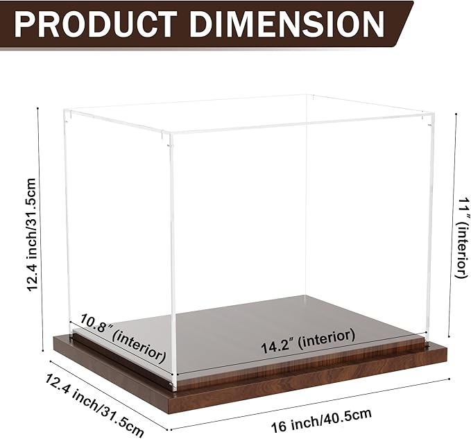 VGMiu Football Helmet Display Case with Wood Base, Clear Acrylic Helmet Display Box Dustproof Displays Case for Helmets, Sports Collectibles, Memorabilia Displays