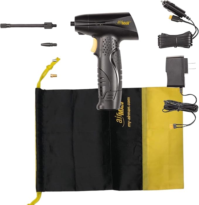 AIRMAN Airgun 2.0 High Performance Rechargeable Handheld Inflator with 150 PSI Digital Pressure Gauge - Li-ion Battery and 12V Car Power Adapter