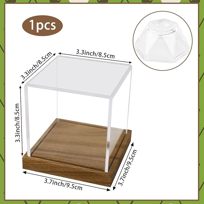 Clear Acrylic Golf Ball Display Case with Wood Base & Acrylic Holder, Memorabilia Stand Cube Holder, Dust Protection Transparent Storage Box for Single Ball Souvenir Golfball Collections