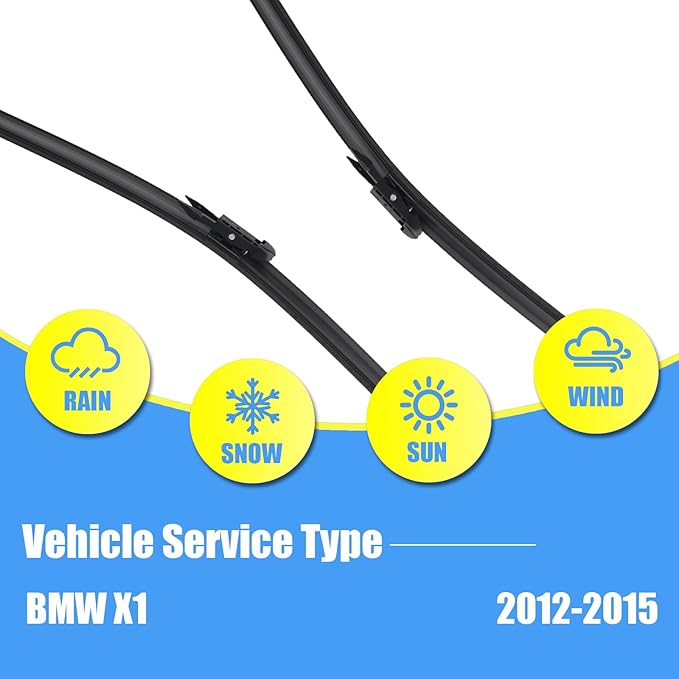 Gavimnal® 24"+19"+12" Silicone Wiper Blades Replacement For BMW X1 2012-2015,All-Season Front Rear Windshield Wiper Blades(Set of 3)