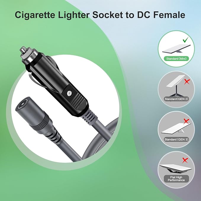 Starlink Mini Cable 12V Power Cable 16.4 FT/ 5M, Starlink Mini Accessories 16AWG Cigarette Lighter to DC Female Cord, 12V - 48V Car Charger Car Adapter