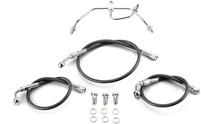 Mofun 50" Extended Length Non-ABS Hydraulic Front Brake Line Kit Stainless Steel Compatible with Harley Dyna Fat Bob FXDF FXDFSE Low Rider 2009-2017, Fit 12"-14" Handlebar Black