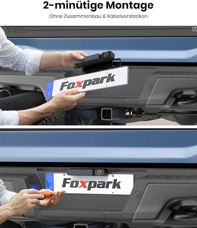 Foxpark Wireless Solar Reversing Camera: Two-Minute Quick Installation & HD 1080P with 5 Inch Monitor, Powerful Night Vision, IP69K Car Waterproof Reversing Camera Radio Set for Motorhome, Truck