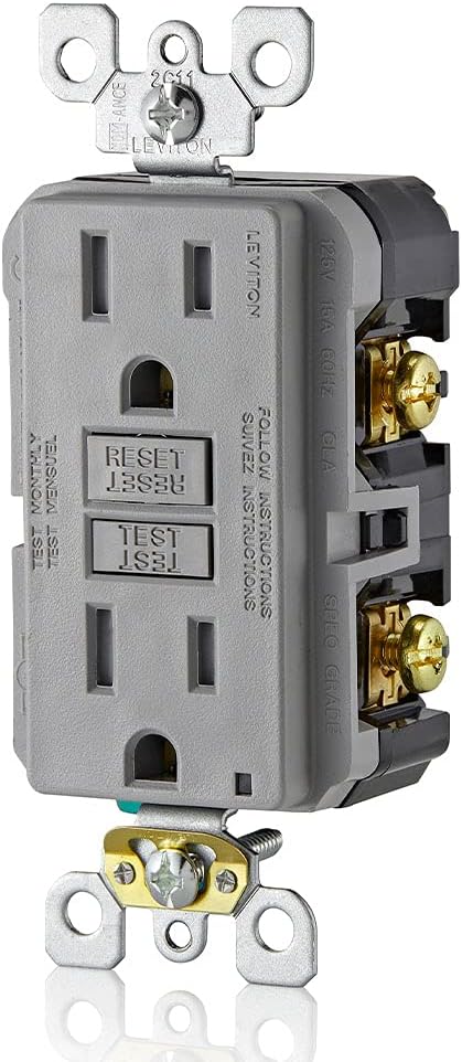 Leviton GFCI Outlet, 15 Amp, Self Test, Tamper-Resistant with LED Indicator Light, Protection from Electric Shock and Electrocution, GFTR1-GY, Gray (Pack of 10)