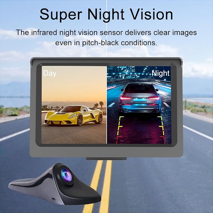 Side View Camera 5 inch HD Surveillance System, IP68 Waterproof Blind spot Camera with HD LCD Screen Parking Assistance System, Black