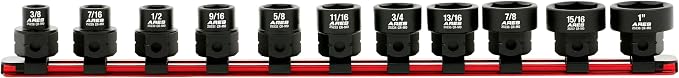 ARES 29021 – 11-Piece 1/2-Inch Drive SAE Low Profile Nano Impact Socket Set – Impact Grade Sockets Offer Greater Clearance Than Typical Shallow Sockets – Includes Aluminum Storage Rail