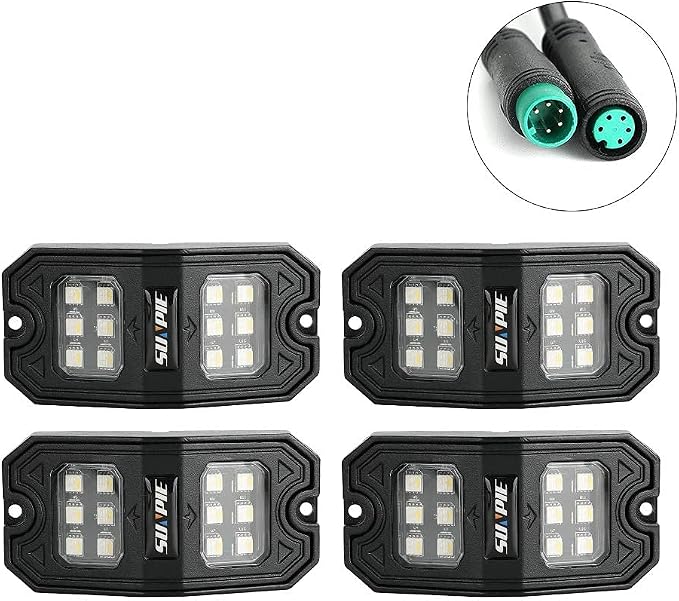 SUNPIE 4 Pods Upgraded 210 Degrees Wide Angle RGBW Rock Lights APP/Voice Mode Music Mode Automatic Control Neon Light Kit Wheel Well Lights for Off Road Truck SUV ATV UTV Boats
