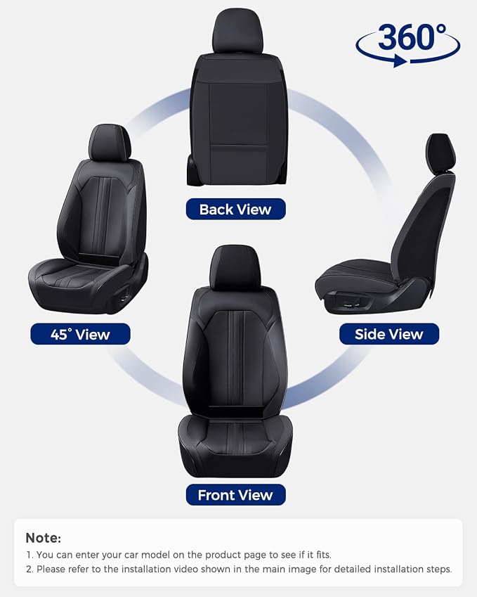 Huidasource Front Seat Covers, Luxury Faux Leather Front Car Seat Cover, Compatible with Airbags, Seatbelt Buckles, Perforation, Cooling＆Heating, Universal Fit for Most Cars, Vans, Trucks, SUVs, Black