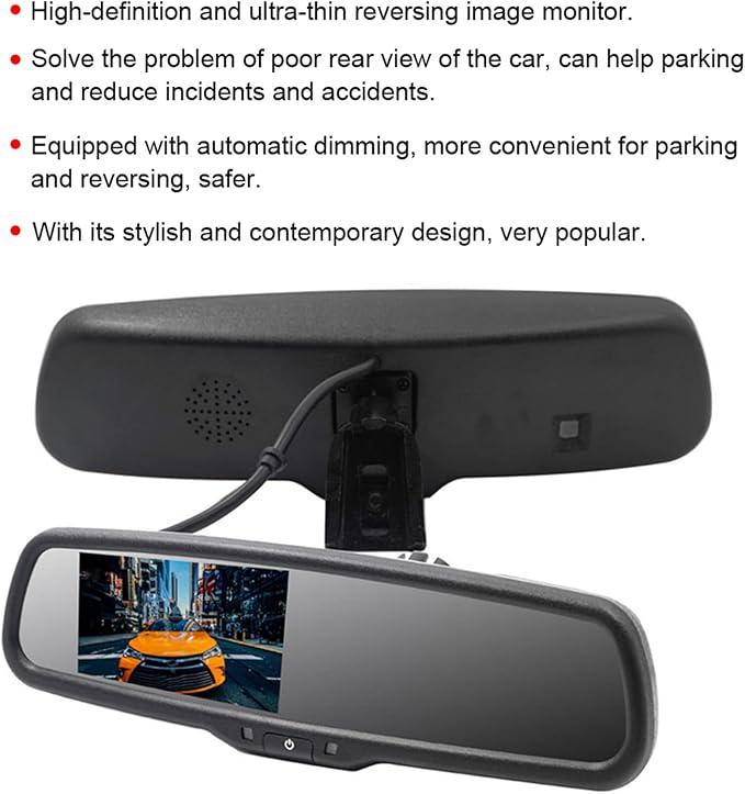 EVGATSAUTO Car Mirror Monitor, 4.3 inch HD 480 x 272 Resolution Digital Auto Dimming Rear View Parking Monitor with Bracket