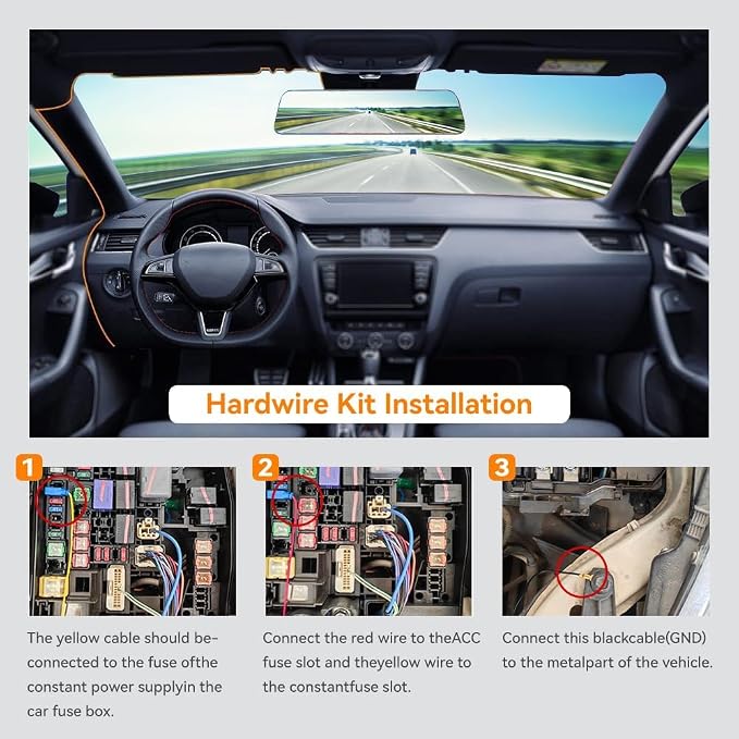 WOLFBOX USB C 4A Acc Hardwire Kit 11.48ft for All WOLFBOX Dash Cams, Converting 12V-24V to 5V, with Battery Drain Protection