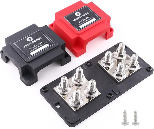 Bus Bar 12V-48V 400A Heavy Duty Module Copper Busbar Power Distribution Blocks with 8X 3/8" (M10) Posts Terminals DC Battery Buss Bars 400 Amp for Car RV Solar Automotive Boat Marine, Red&Black