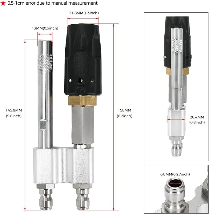 2-in-1 Downstream Soft Wash Nozzle, Adjustable Shooter Tip M5 Twist Nozzle, 0-60° Spray Pattern with 1/4" Quick Connect for 3-7 GPM 1700-6000 PSI Pressure Washer