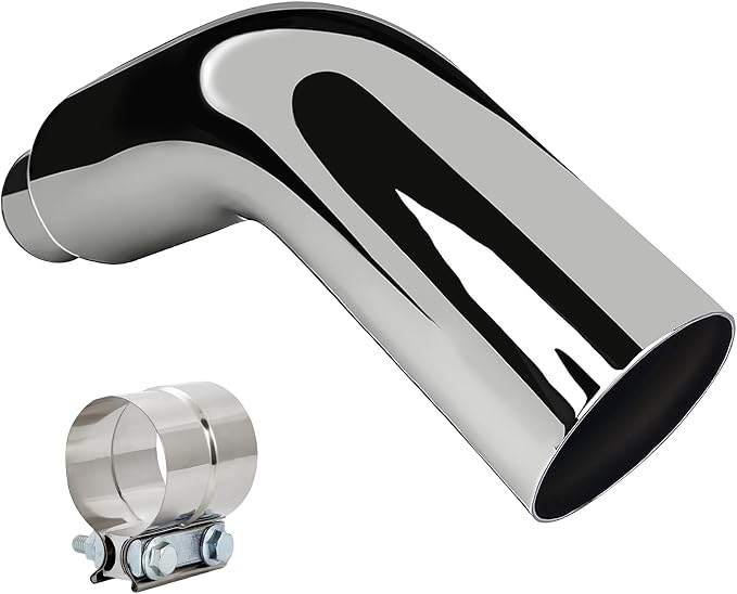 Universal 4" to 8" Exhaust Elbow Pipe with Steel Clamp - Silver Chrome or Black Painted for Car, Truck & Diesel