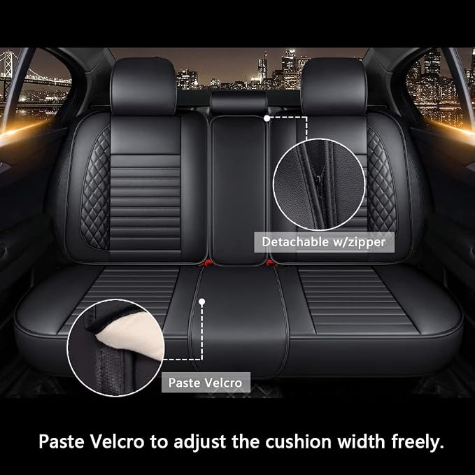 otoez Car Seat Covers Full Set, Black Leather Seat Cover Universal Fit for Most Car SUV Sedan Pick-up Truck, Waterproof Automotive Front and Back Seat Protector (Black)