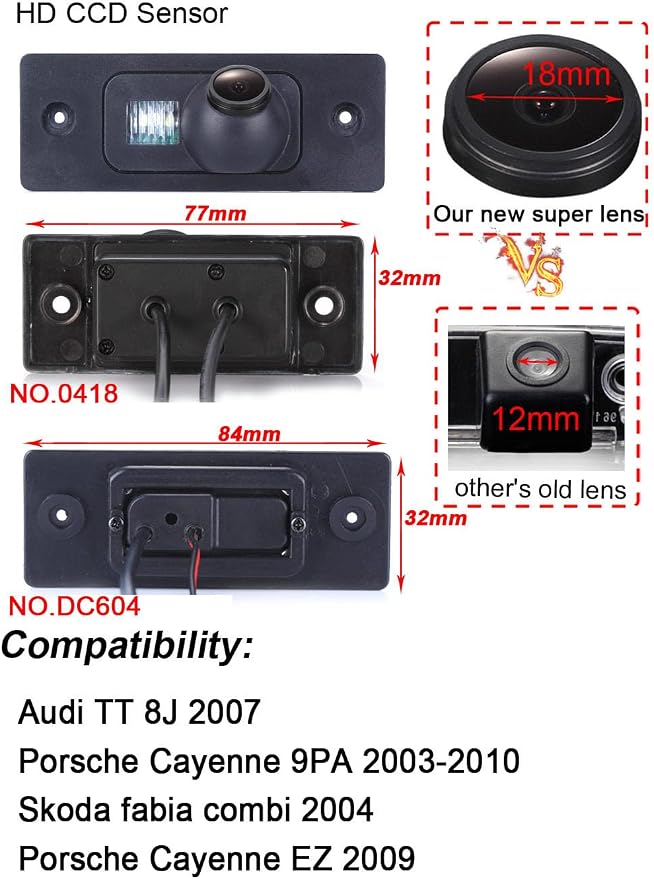 1280 * 720 Pixels car Rear View Backup Camera Parking Replacement for Audi TT 8j 2007 Skoda Fabia Combi 2004 Porsche Cayenne EZ 2009 Porsche Cayenne 9PA 2003-2010 Waterproof Night Vision