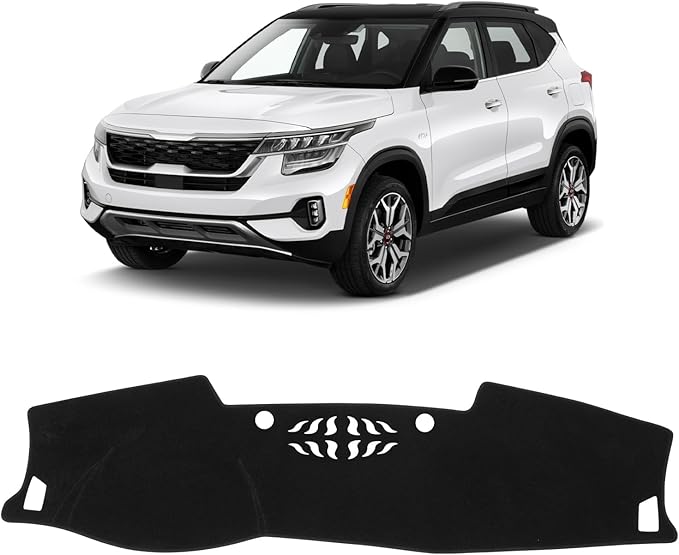 KUST Black Dash Cover for Kia Seltos 2021 2022 2023 (LX, S, S Turbo, EX, SX Turbo) Polyester Dashboard Cover Non-Slip Interior Accessories for Seltos Black (NOT fits for Seltos 2024 2025)