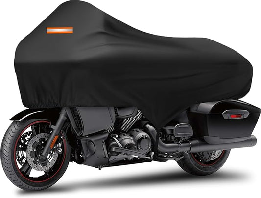 Motorcycle Half Cover with Elastic Hook and Reflective Strip Waterproof Dustproof Sunproof All-Weather Protection Suitable for Touring Models Road King Street Glide Road Glide and More(Black)
