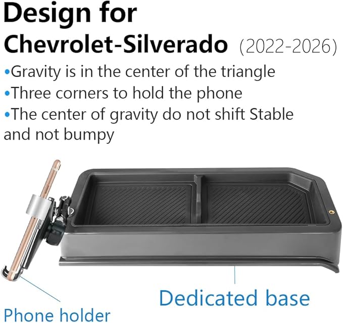 Car Phone Holder Center Console Organizer Tray for 2022 2023 2024 2025 2026 Chevy Chevrolet Silverado/GMC Sierra [13.4-inch Screen] Auto Accessories Best Cell Phones Mount Mobile Cellphone Stand