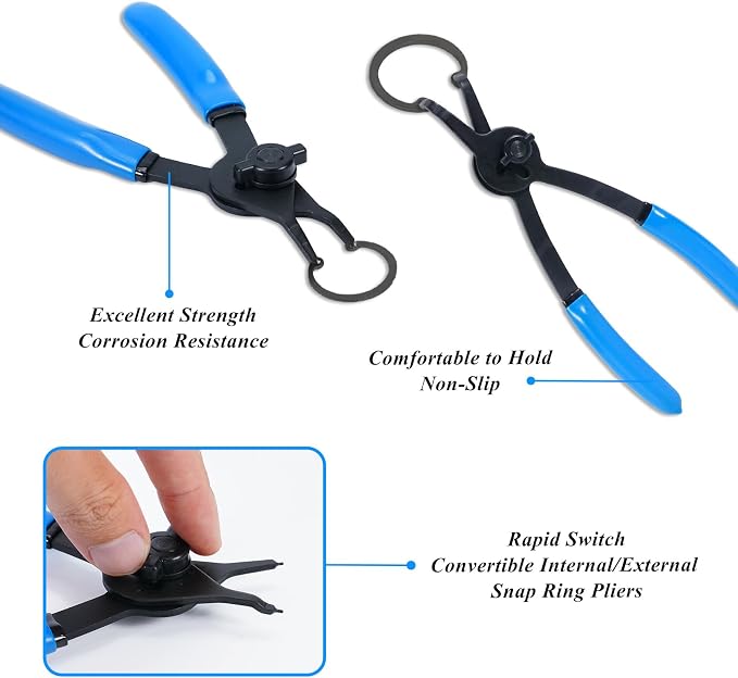 12Pcs Snap Ring Pliers Set, Internal/External Retaining Ring Pliers Set | 4 tip sizes 0.038", 0.047", 0.070", 0.090", 3 tip angles 0°, 45°, 90°