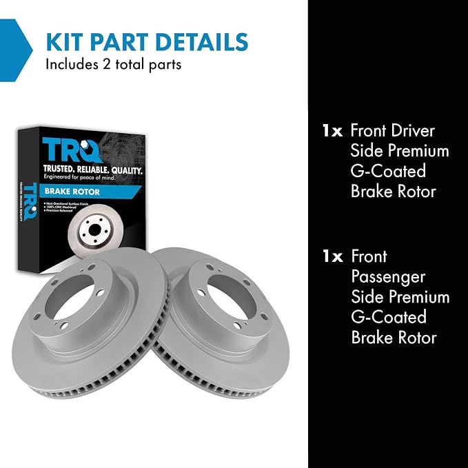 TRQ Front Brake Rotor Set G Coated Vented Compatible with 2016-2021 Lexus LX570 2016-2021 Toyota Land Cruiser 2008-2022 Sequoia 2007-2021 Tundra
