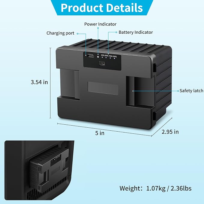 173Wh Detachable Battery for 12V Car Refrigerator Replacement Battery for Compatible Automotive Coolers Compact Auxiliary Battery for Travel Use