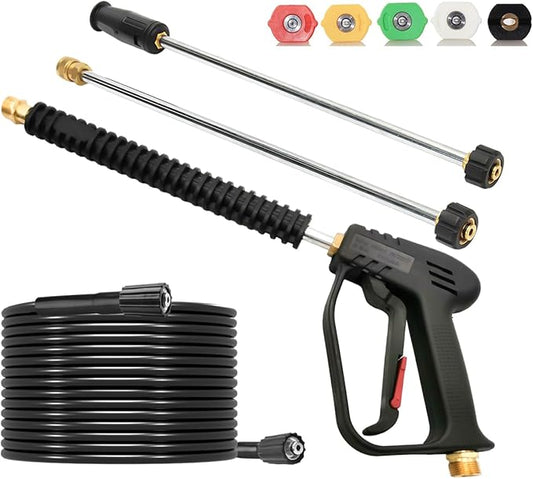 Pressure Washer Gun and Hose Kit,4000PSI Power Washer Gun with 26FT Power Washer Hose & 2 Extension Wands for Gas & Electric Pressure Washers,40 Inch Adjustable Length, M22 Fitting, 5 Nozzle Tips