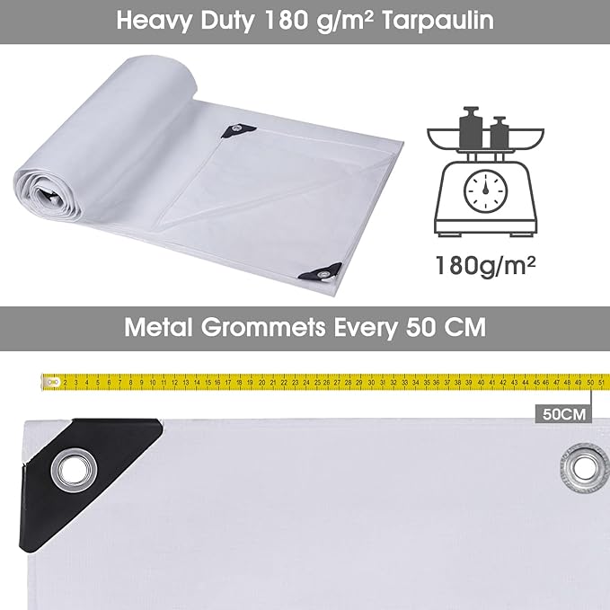ele ELEOPTION 10x13 Tarp Waterproof Emergency Rain Snow Outdoor Cover Reinforced Edges Large tarp for Camping Patio Pool,Boat, Roof, UV Resistant Use White