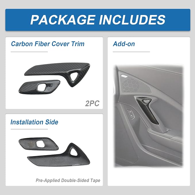 Real Carbon Fiber Interior Door Handle Cover Compatible with Corvette C7 2014–2019