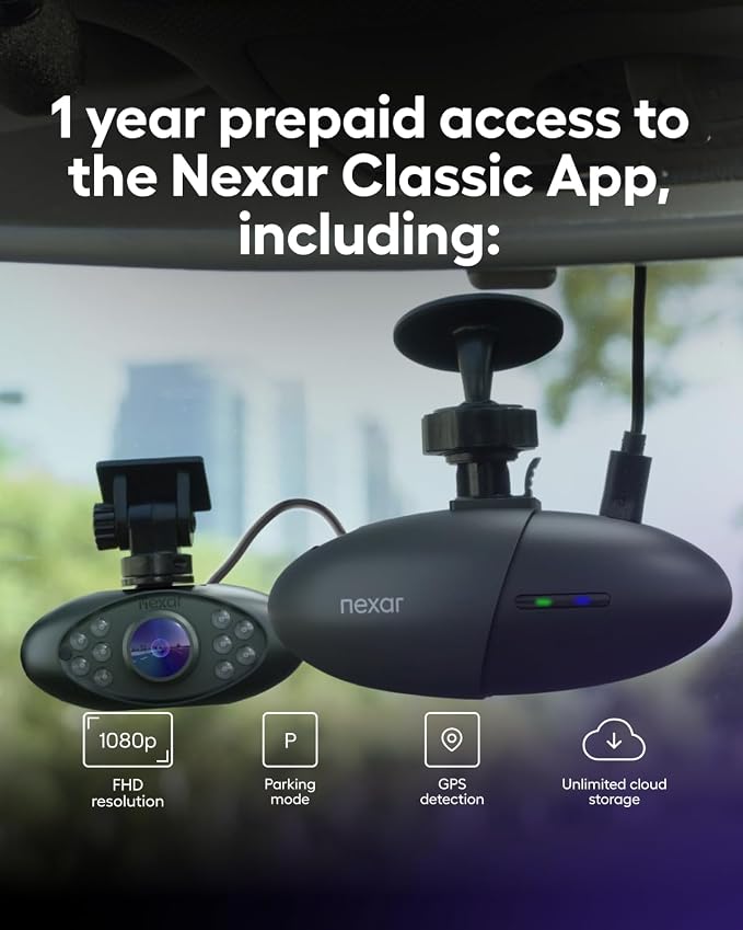 Nexar Pro Dual Dash Cam - 1 Year App Subscription Included - Unlimited Cloud Storage, Drive Recordings, Parking Mode, Night Vision, All Inside The Nexar App - WiFi HD Front Dash Cam (256 GB SD)