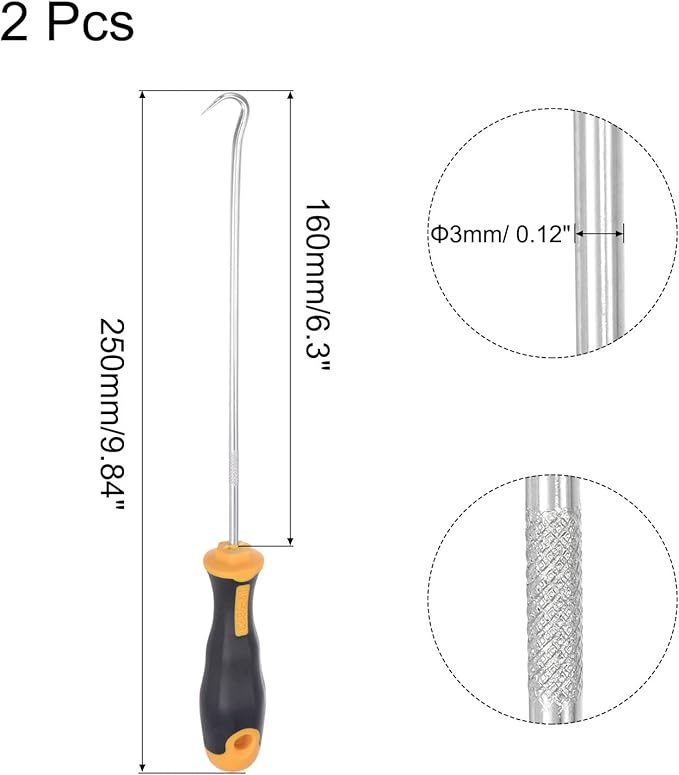 uxcell Full Hook Pick 9.84" Puller Remover Removal Tool for Oil Seal/O-rings, Gasket, Hose 2Pcs
