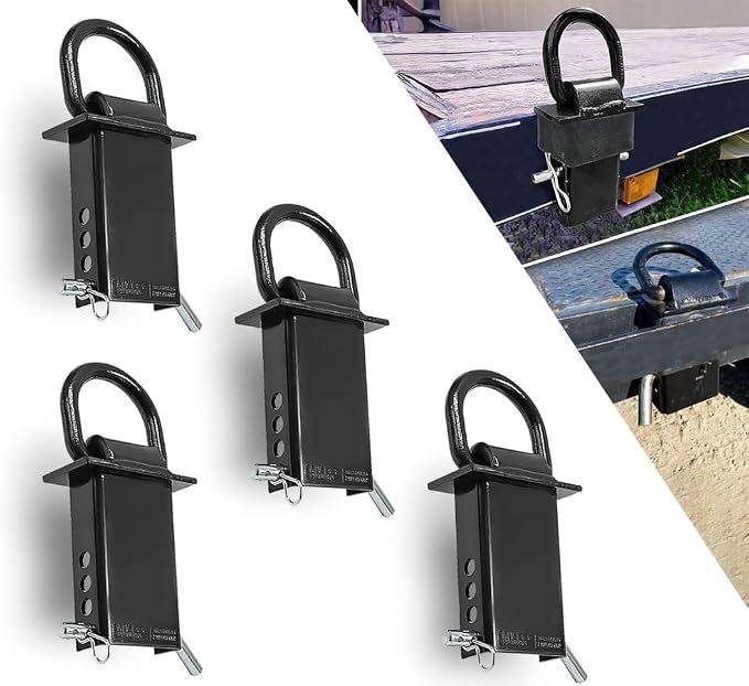 Mytee Products 4 Pack 5/8 Inch Stake Pocket D Rings, 18000 lbs | Heavy Duty Adjustable Trailer Stake Pocket Tie Down Utility for Flatbed Trucks & Trailer w/Hitch Pin, 4 Holes for Adjustment
