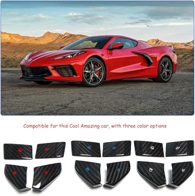 G Brand Genuine Carbon Fiber Volume Button Cover for Chevrolet Corvette C8 Z06 Coupe 2020 2021 2022, 4pcs Steering Wheel Stickers Trim, Red, Blue, White (White)