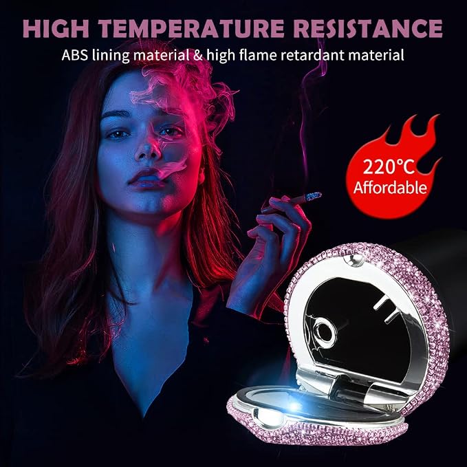 eing Car Ashtray Portable Bling Cigarette Smokeless Cylinder Cup Holder with Blue LED Light Indicator and 2 Replacement Batteries,Car Accessories for Women,Ideal for Car,Home and Office,1-Pack Purple