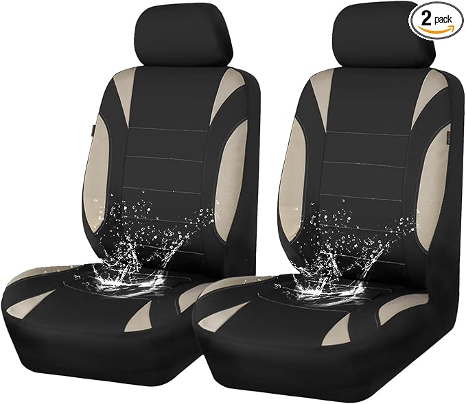 CAR PASS Neoprene EVA Waterproof car seat Covers Front Seats Only, Universal fit for SUV Vehicles Automotive with 5mm Composite EVA Inside,Airbag Compatible (Two Seats 6PCS, Black and Beige)