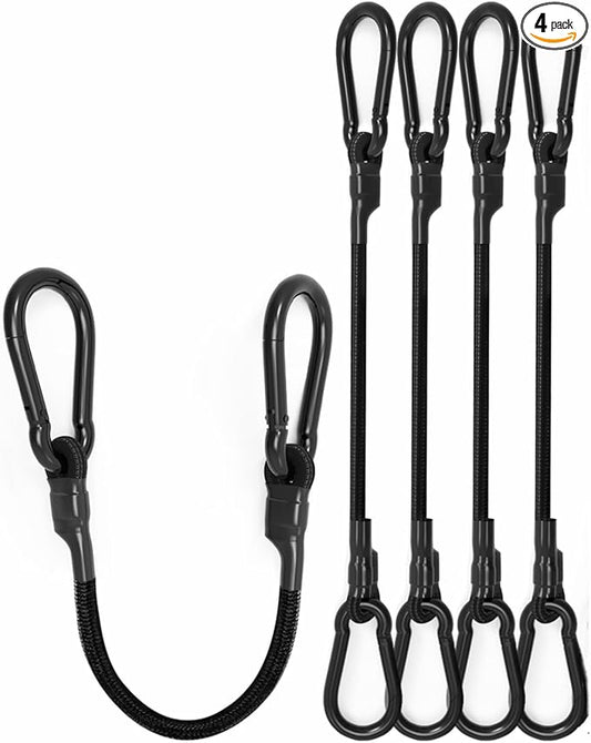 80'' Real Heavy Duty Carabiner Bungee Cords Outdoor with 190 Lbs Max Break Strength, Black Bungee Straps with Upgraded Carabiner Hooks for Luggage Rack, Cargo, Hand Carts, Bike, Camping, etc (4 Pcs)