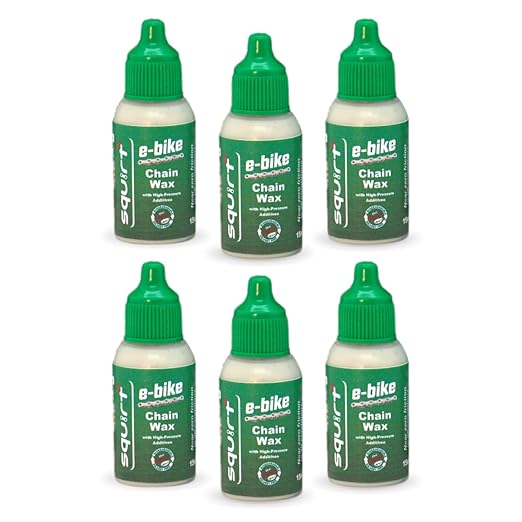 Squirt E-Bike Chain Wax 0.5 Oz, 6 Pack - High-Pressure Additives for E-Bikes - Ebike Chain Lubricant for Wet & Dry Conditions - Electric Bike Chain Lube Reduces Noise & Friction - Ebike Accessories