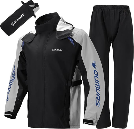 Oumurs Motorcycle Rain Suit For Men & Women Waterproof Motorcycle Rain Gear Fishing Riding Golf Working Bike Hunting Camping Rain Coat, Lightweight Nylon Reflective Rain Jacket Rain Pants