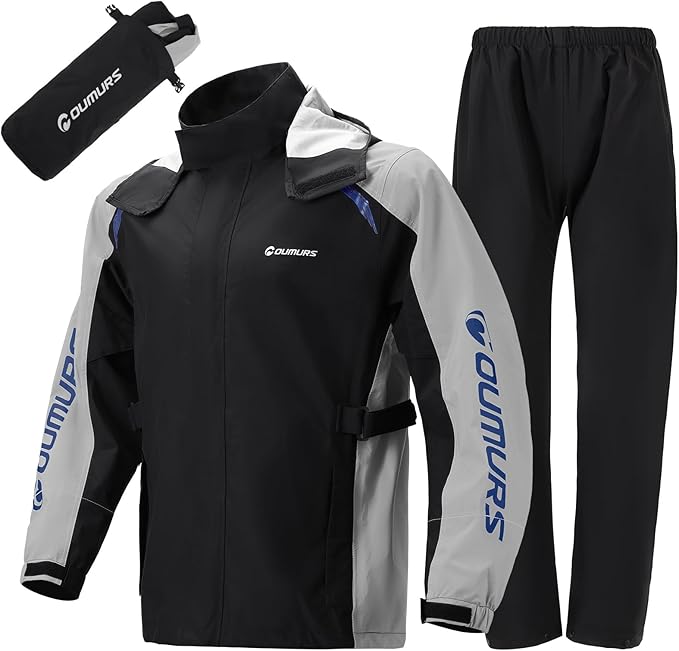 Oumurs Unisex Adult Motorcycle Rain Suit, Waterproof, Reflective, Lightweight, XX-Large, Black, Solid, Modern, Adult, Outdoor Rain Suits