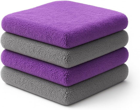 4 Pack Pak Details Edgeless Microfiber Towels for Cars | 16x16 Ultra-Soft, Scratch-Free & Lint-Free Car Detailing Microfiber Cloths for Buffing & Coating | Seamless Finish Auto Cleaning Cloths