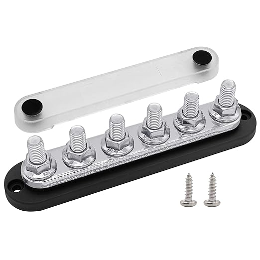 6 x M10 (3/8") Studs Power Distribution Block Bus Bar 12V, Ampper 7" HD 300A Marine BusBar Battery Distribution Block W/Cover for Car Boat Solar (Black)