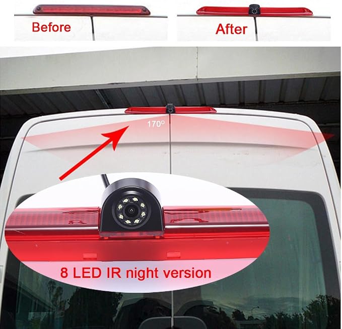 Third Roof Brake Lamp Car Backup Camera Replacement for Mercedes Benz W906 W907 W910 316 CDI Sprinter Viano Vito Transit Ducato VW Crafter T5 Master Waterproof Parking Camera+7" Reverse Monitor