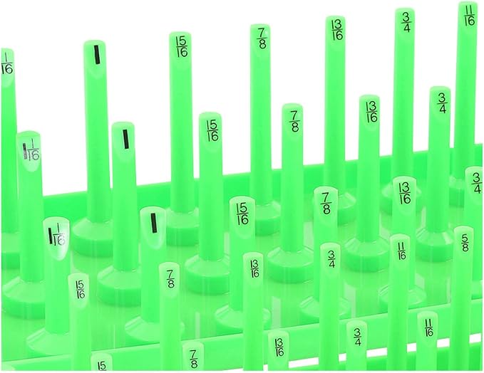 OEMTOOLS 22337 3-Post SAE And Metric Socket Tray Set, 6 Piece, Deep, Shallow, And Impact 3 Row Socket Organizer for Tool Box Drawer, 1/4, 3/8 and 1/2 Inch Drive, SAE And Metric, Black, Green