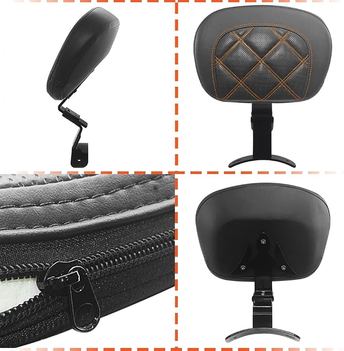 FOVPLUE Rider Backrest,Adjustable Driver Backrest Pad Kit fits for Harley Touring CVO Road Glide Road King Electra Glide Street Glide FLHR FLTRX FLHX FLHT 2009-2023,Double Orange Stitching
