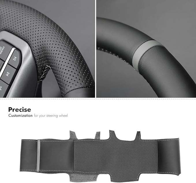 Leather Carbon Fiber Steering Wheel Cover for Ford F-150 2021-2026 /Ford F-250 F-350 F-450 F-550 F600 2023-2026 /Ford Expedition F150 Lightning 2022-2024 Hand Stitched Accessories Custom OEM