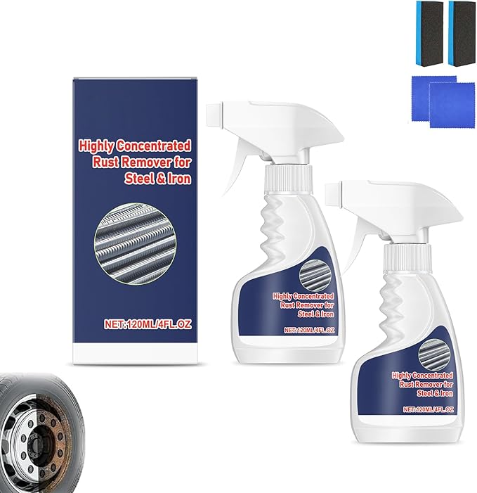 120 Ml/4 Oz Removedor De Oxido Altamente Concentrado, Highly Concentrated Rust Remover for Steel & Iron, Multipurpose Heavy Rust Remover Spray, Easy to Sprays, For Metals and Car Parts (2PCS)