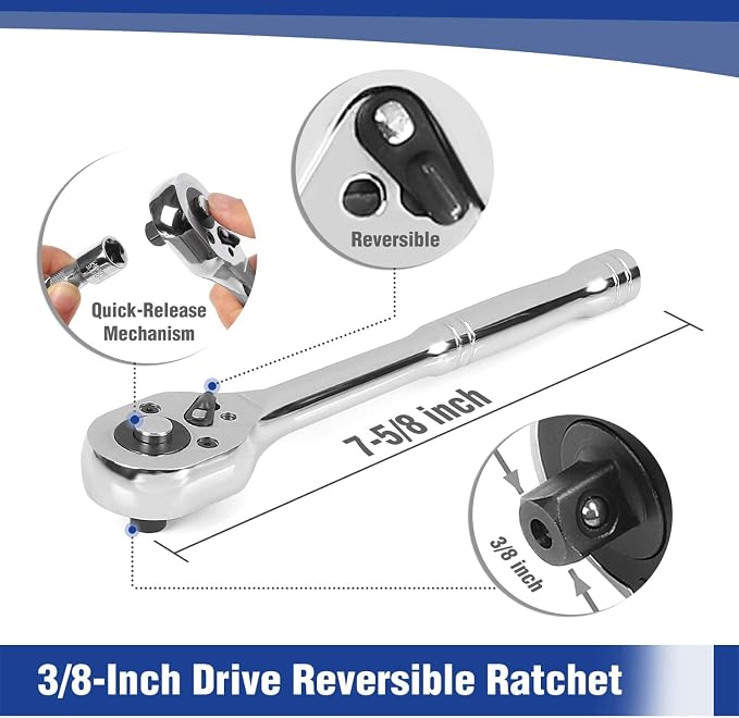 WORKPRO 39-Piece Drive Socket Wrench Set with Flexible Tool Tray, 1/4-Inch & 3/8-Inch Small Sockets Set, 3/8" Ratchets, Extensions, Spinner Handle & Adapter, Mechanics Tool Set with Tool Box, for Repa